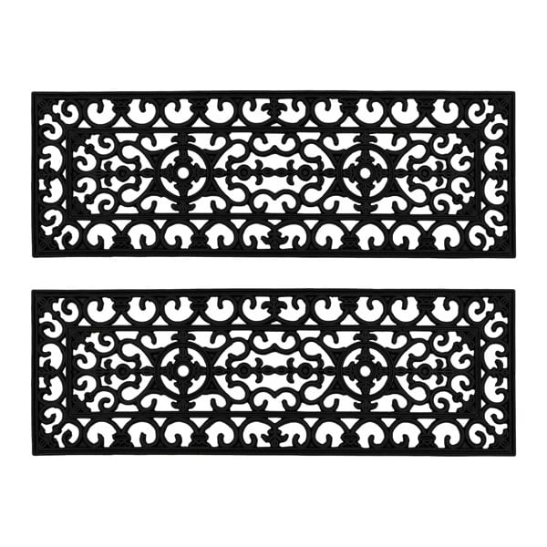 JVL Lexi Wrought Iron Effect Rubber Step Mat, Black, 25x75cm - Set of 2