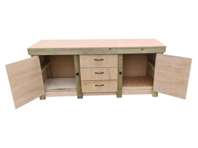 Arbor Garden Solutions Eucalyptus top workbench with drawers and double lockable cupboard (V.8)