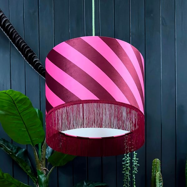 love frankie Helter skelter lampshade with fringing in raspberry ripple