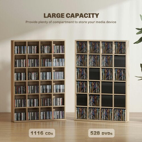 Wyld Haus Sifato Wood Natural Finish Adjustable CD Storage Cabinet 89 x 130.5 cm