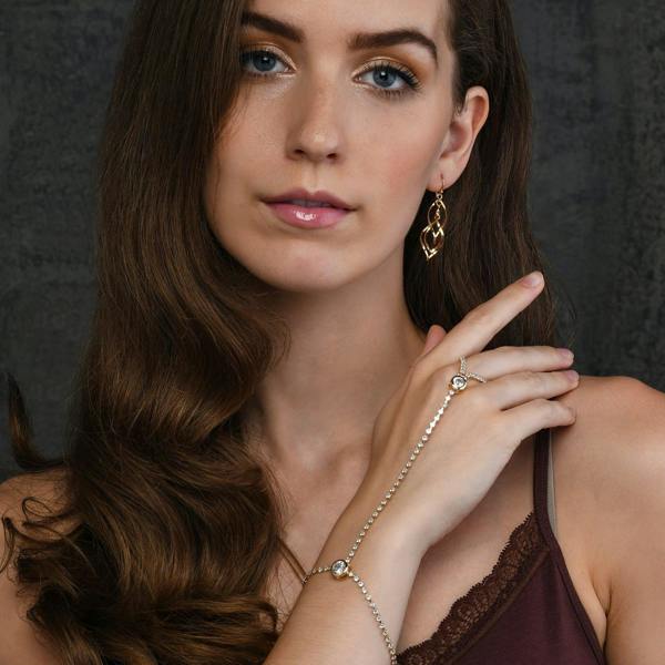 Gold Plated Diamante Hand and Ring Slave Bracelet for Women - namana.london