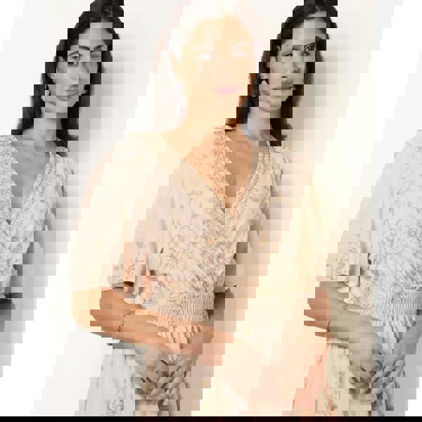 Blue Vanilla Wrap Front Metallic Embroidery Floral Dress