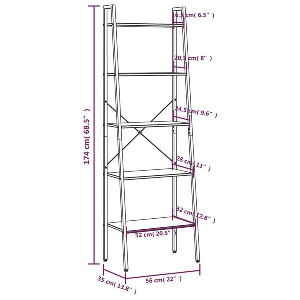 Berkfield 5-Tier Standing Shelf Light Brown and Black 56x35x174 cm
