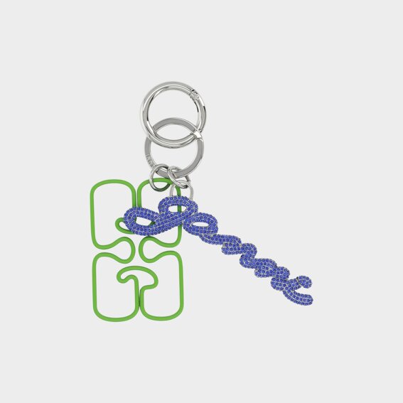 GANNI Chain-Embellished Keyring Flash Green Blue