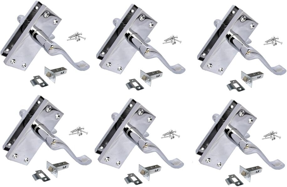EDH Door Hardware Polished Chrome Victorian Scroll Door Handles – Handle Only or Handle + Tubular Latch – 118mm x 42mm