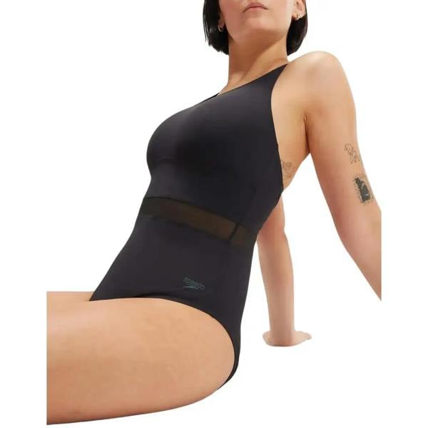 Black Speedo Shaping LuniaGlow Swimsuit with mesh paneling