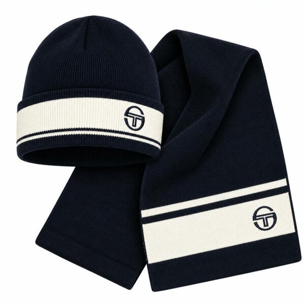 Sergio Tacchini Originale Beanie Hat & Scarf Box Set Maritime Blue/Gardenia