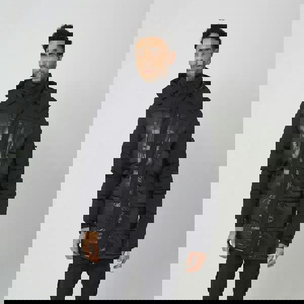 Brave Soul Black Longline Hooded Padded Jacket  - Black Image 1