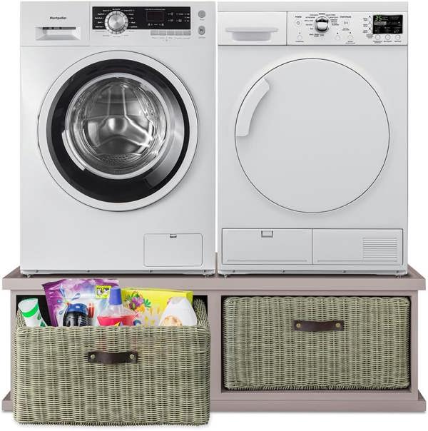 Statement Furniture Tetbury Washing Machine and Dryer Stand, Double Appliance Pedestal with Storage