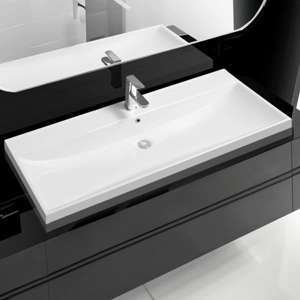 4012 ceramic 121cm thin edge double inset basin with rectangular bowl