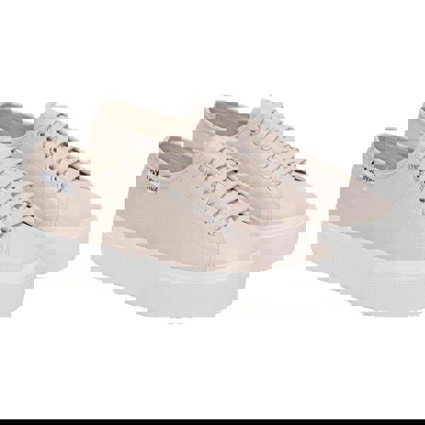 Superga Womens/Ladies 3740 Leggera Vegan Tumbled Platform Trainers - Beige/Crystal - 