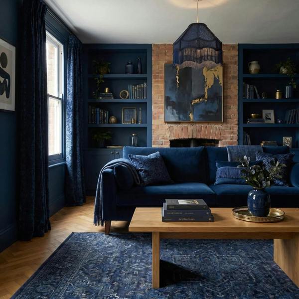 Classic Victorian Style Empire Pendant Shade in Midnight Blue Fabric Image 6