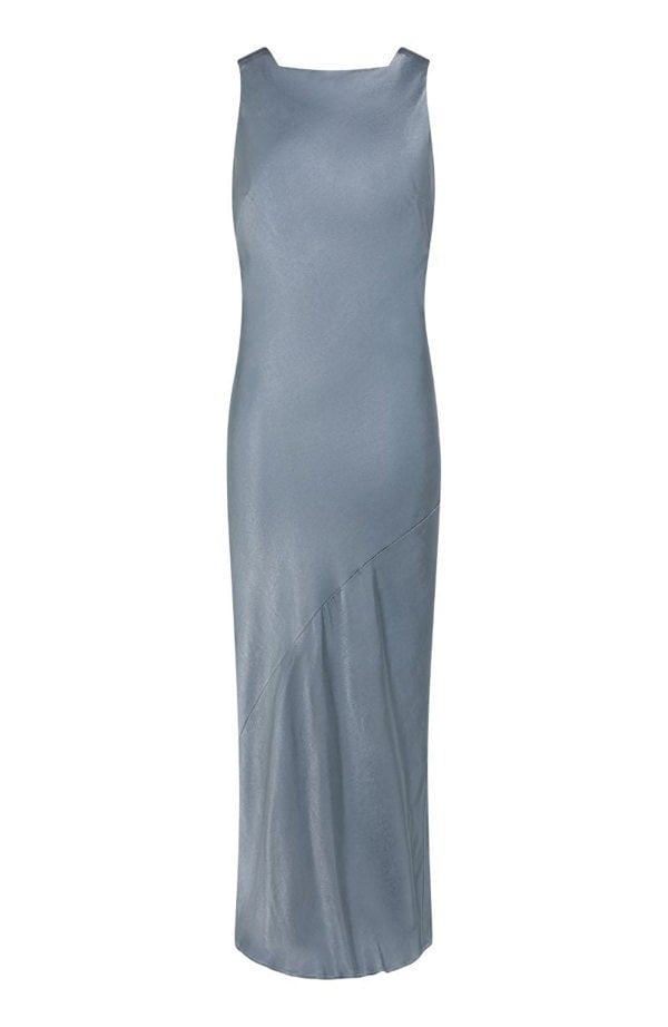 Rewritten London Paris Dress in Pale Blue Satin
