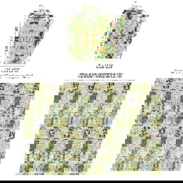 WT1599 - Pastel Green Moroccan Wall Tile Stickers - 15 cm x 15 cm - 24 pcs