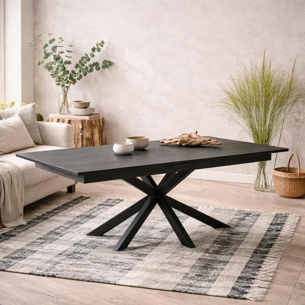Wyld Haus Perth 200cm Black Ceramic Extendable Dining Table Industrial Black Metal Legs