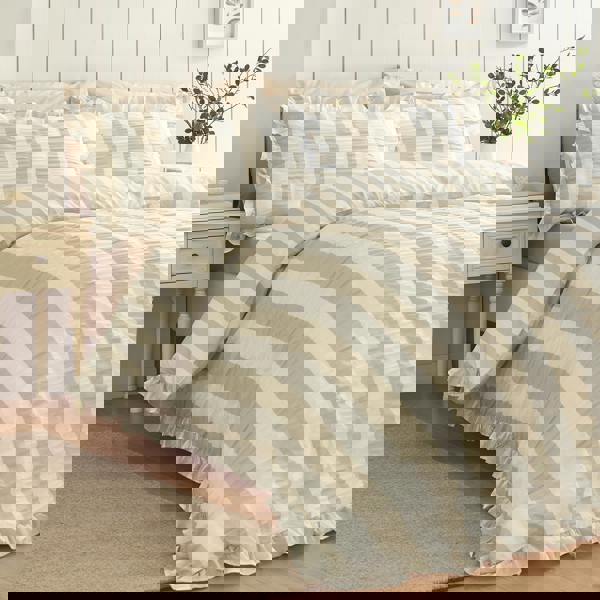 Catherine Lansfield Seersucker Frill Stripe Duvet Cover Set Natural