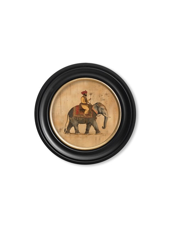 Exceptional Art Mughal Emperor on Elephant RF - Oxford round frame