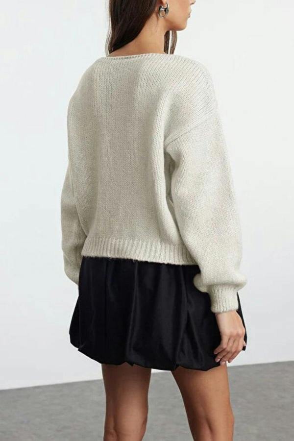 WOVCOR Soft Textured Knit Cardigan with Rose Detail