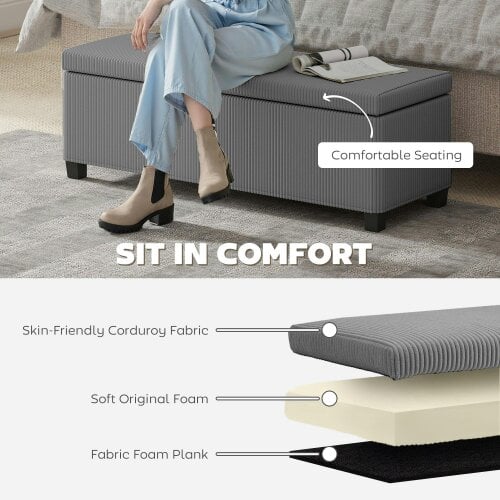Wyld Haus Bami Rimi Corduroy Grey Large Rectangular Storage Ottoman