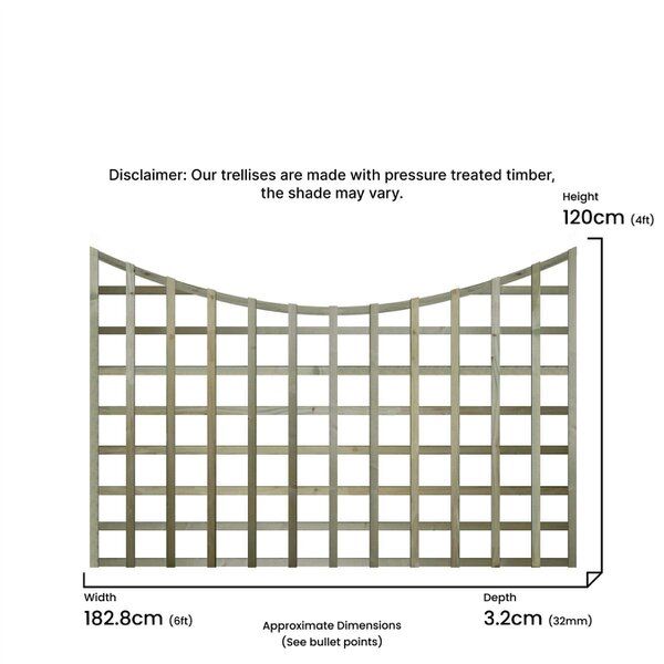 Premier Garden Supplies Standard Concave Top Fence Panel Topper Garden Trellis 6ft x 1-5ft Curved Privacy Lattice Panels for Fencing, Pergola, Patio - Wood - 3, 4 or 5 - 4 Pack Height: 4ft x Width: 6ft (182.8cm) x 4 Pack