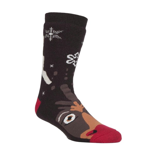 Heat Holders Ladies Christmas Non Slip Thermal Slipper Socks with Grippers - 4-8 UK - Rudolph