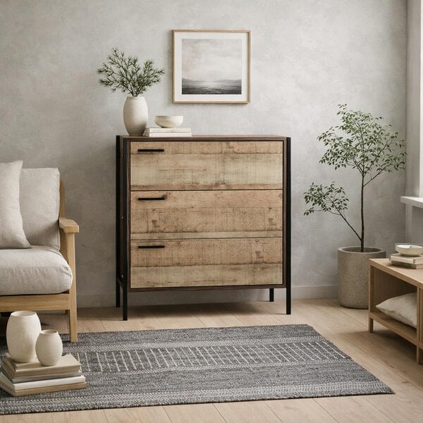Wyld Haus Lucan Oak Effect Distressed  3 Drawer Storage Chest