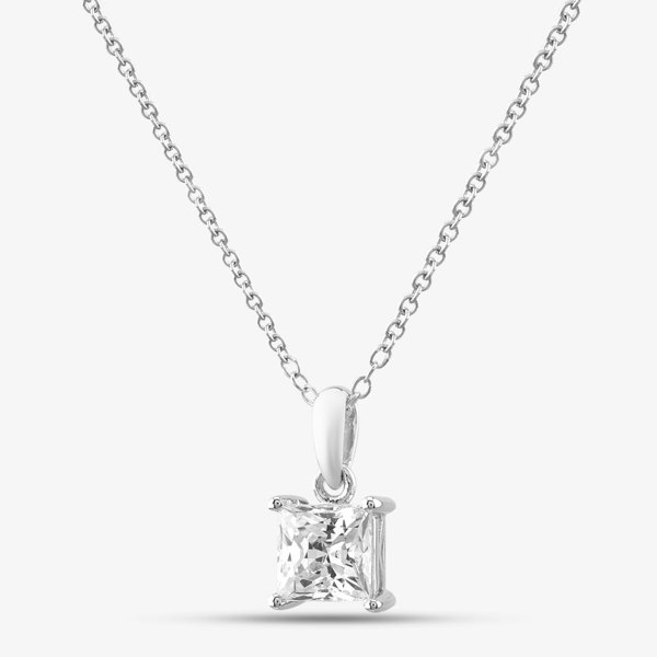 T. H. Baker Silver Large Princess Cut Cubic Zirconia Pendant Necklace ZVP1928