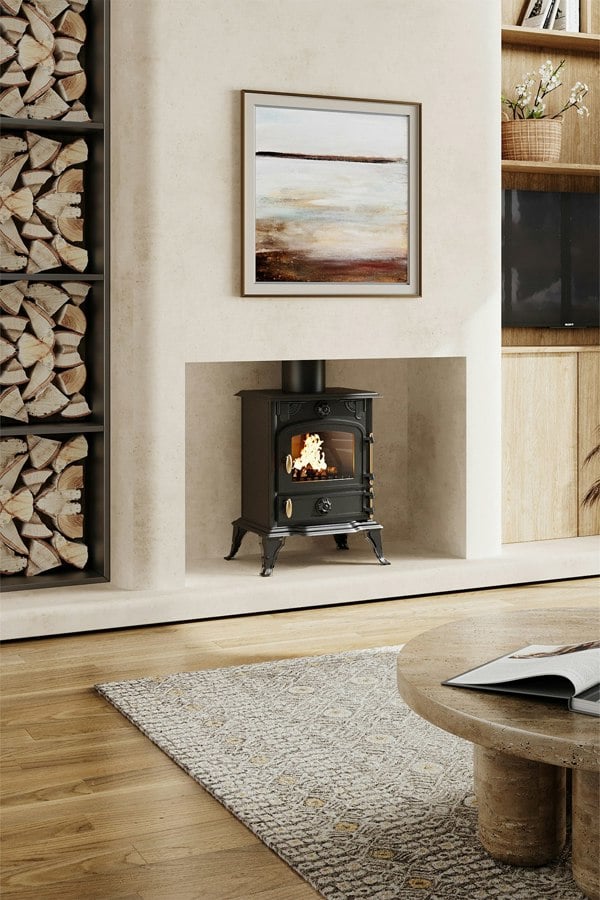 Living and Home Freestanding Cast Iron Wood Burning Stove Fireplace with Stove Pipe