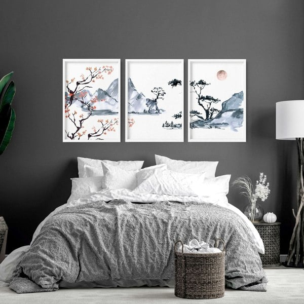 Japanese landscape painting | set of 3 Bedroom wall art