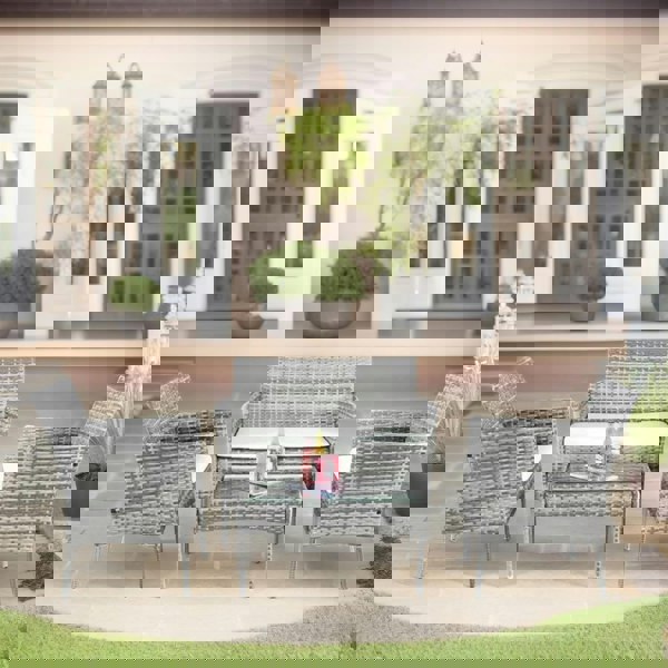 Rafaelo Mobilia Set of 4 Wicker Garden Bistro Furniture Set Grey