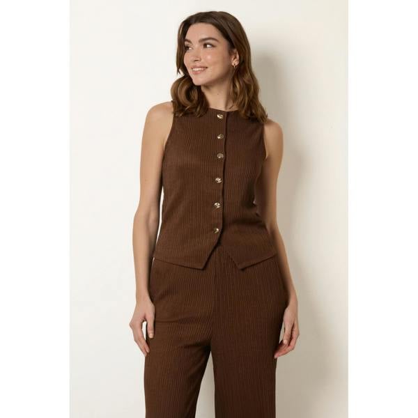 Blue Vanilla Crew Neck Button Through Vest