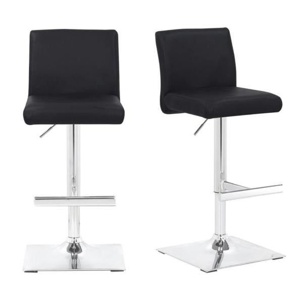 Lamboro Snella Real Leather Kitchen Bar Stool Pair Black, Adjustable Swivel Gas Lift, Chrome Base, For Breakfast Bar Or Kitchen