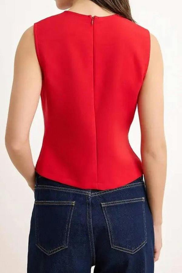 WOVCOR Front Stitched Woven Blouse with Button Detail