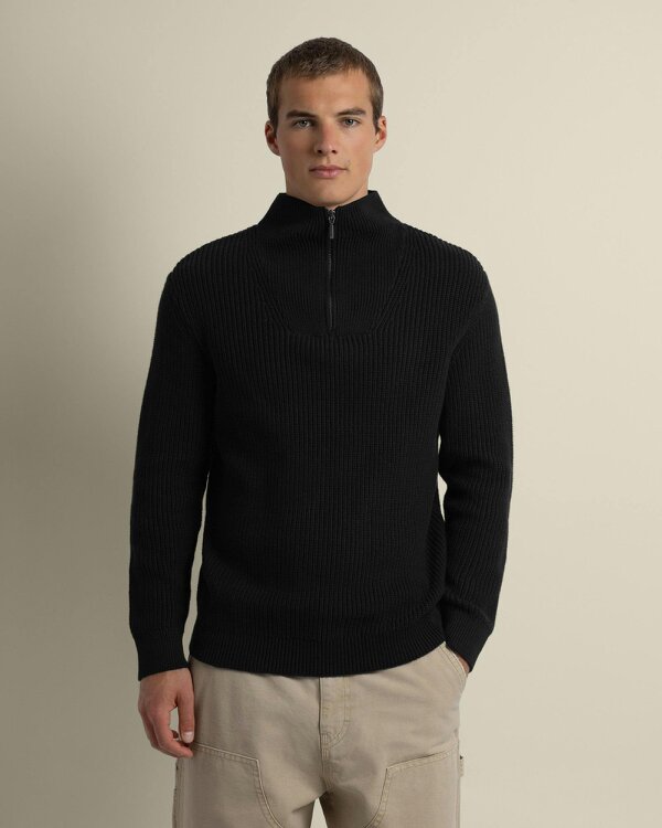 Larsson & Co Rib Panel Knitted 1/4 Zip Sweater - Black