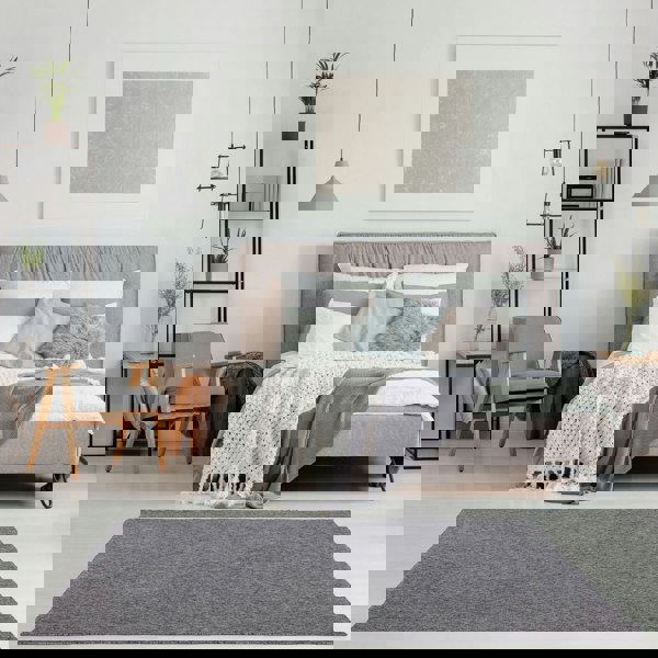  Grey Low Pile Area Rug Plain Design