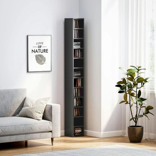 Wyld Haus Nisapa Wood Black Tall Narrow Media Storage Tower With 204 Disc Capacity