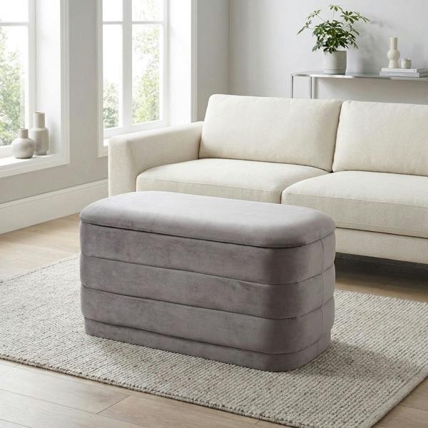 Garden Greatness Grey Storage Ottoman Reversible Tray Top