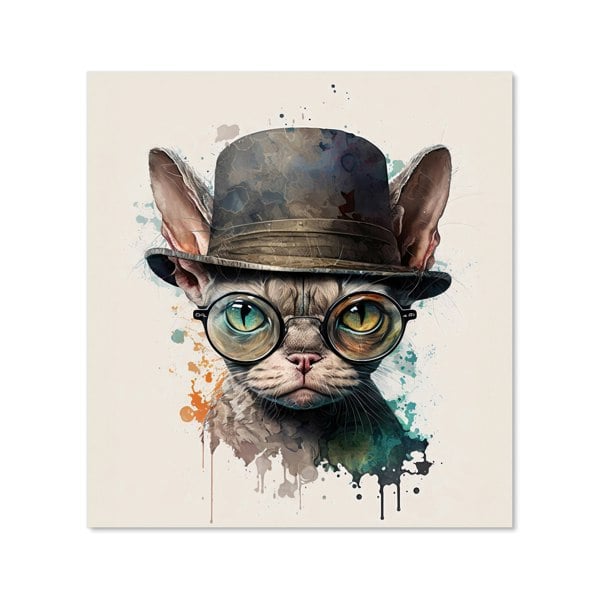 Warren Reed - Designer Devon Rex Cat With Glasses Splashart Kitchen Splashback