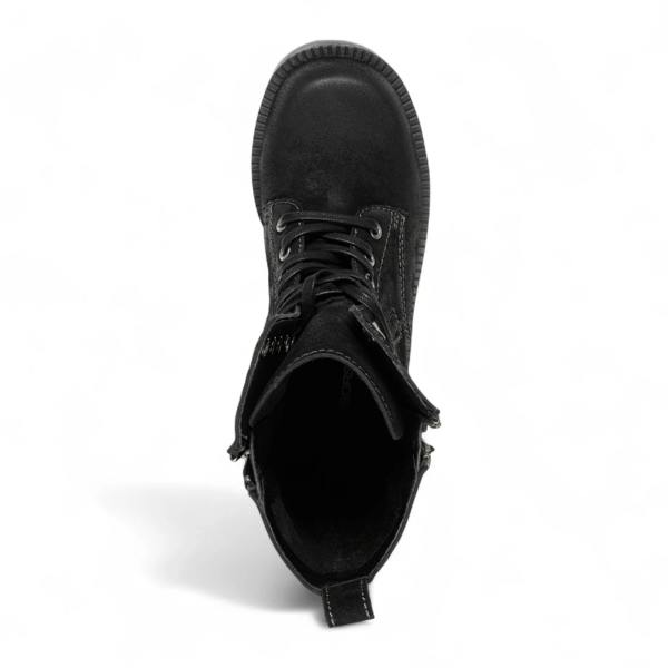 Windsorsmuth Gather - Women's Black Suede Mid-Calf Lace-Up Combat Boots