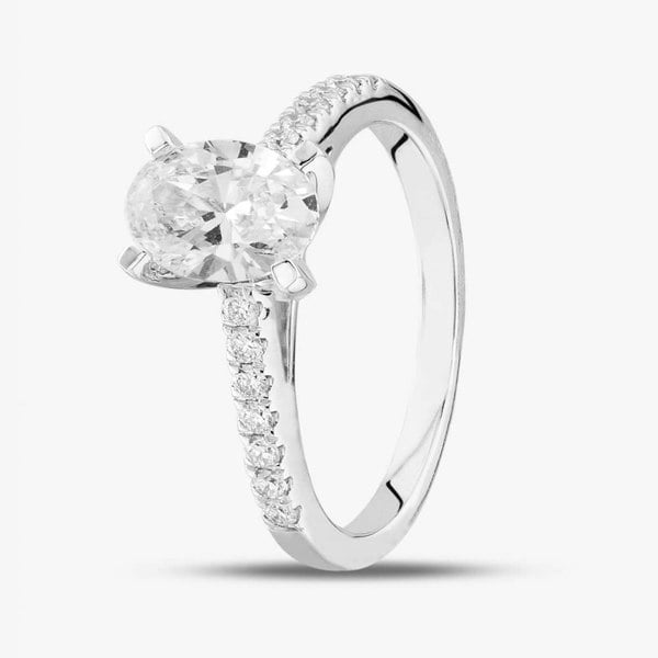 T. H. Baker 9ct White Gold Lab Grown 1.20ct Oval & Brilliant Cut Diamond Shoulder Set Solitaire Ring LGR35520-120 L