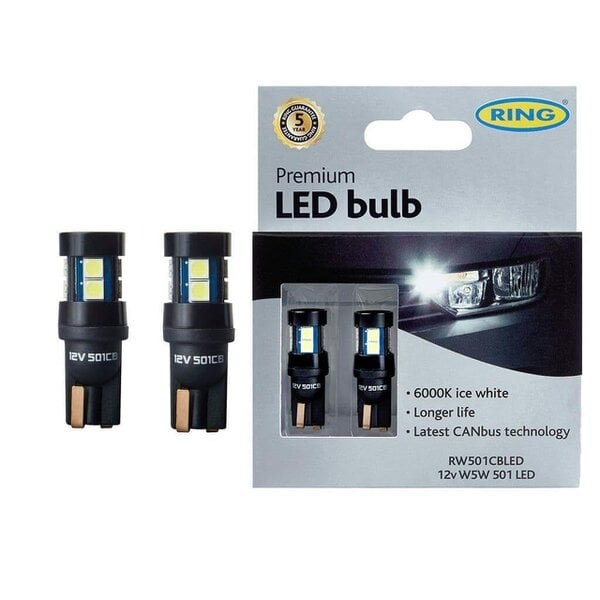 Ring Automotive LED 501 Capless Bulbs CANbus Technology T10 Side Light Interior Number Plate Pure White - Ice White