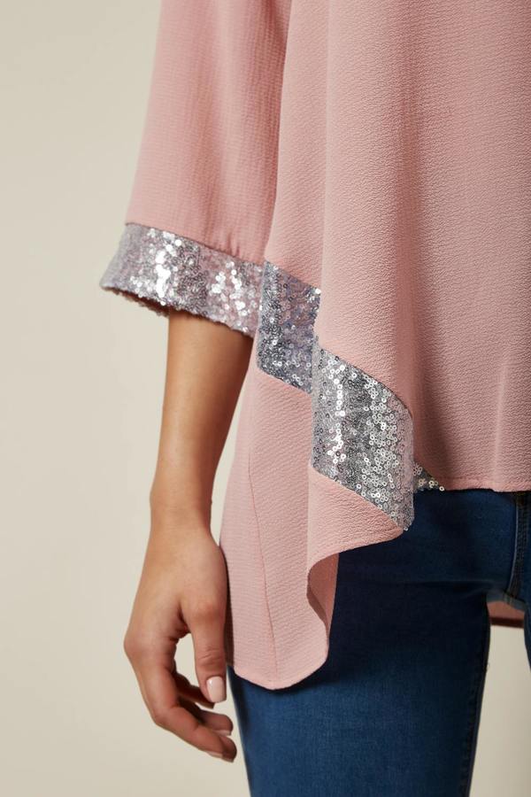Hoxton Gal Oversized Sequin Detail Top In Pink