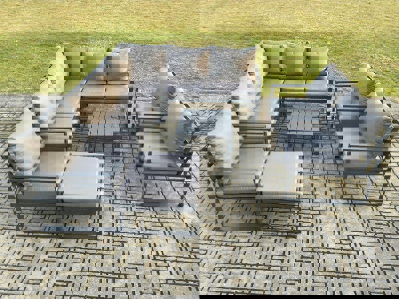 Fimous 9 Seater Outdoor Aluminium Garden Furniture Set Corner Lounge Sofa Set with Square Coffee Table Chair Big Footstool Dark Grey
