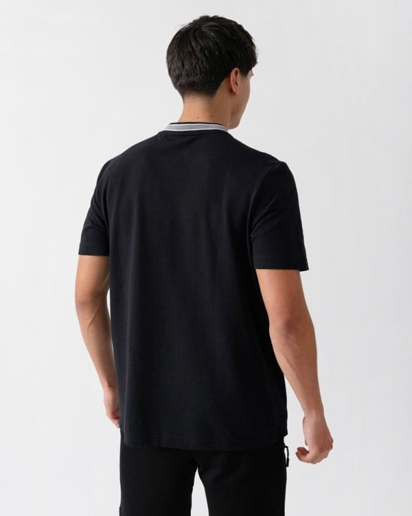 BOSS Green Taddy Mens Cotton Piqué T-Shirt with Oxford-Jacquard Back Collar - Dark Blue 402