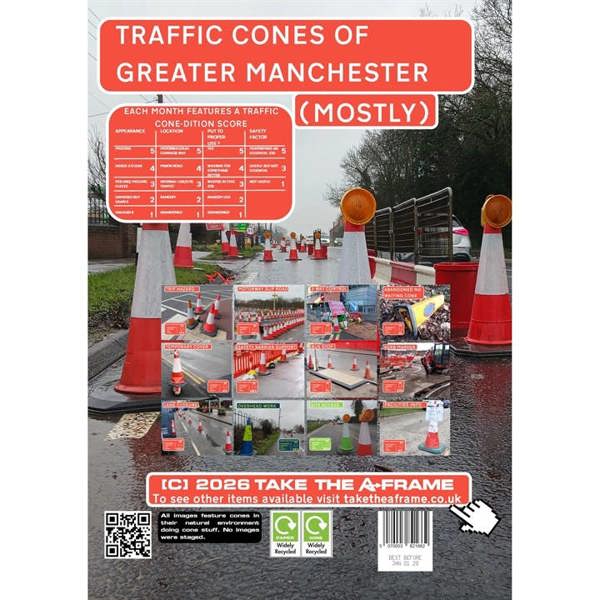 Traffic Cones of Greater Manchester A3 Calendar 2027, Wall Calendars, Month To View, Humour, Gift