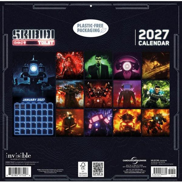 Skibidi Toilet Calendar 2027, Wall Calendars, Month To View, Humour, Gift