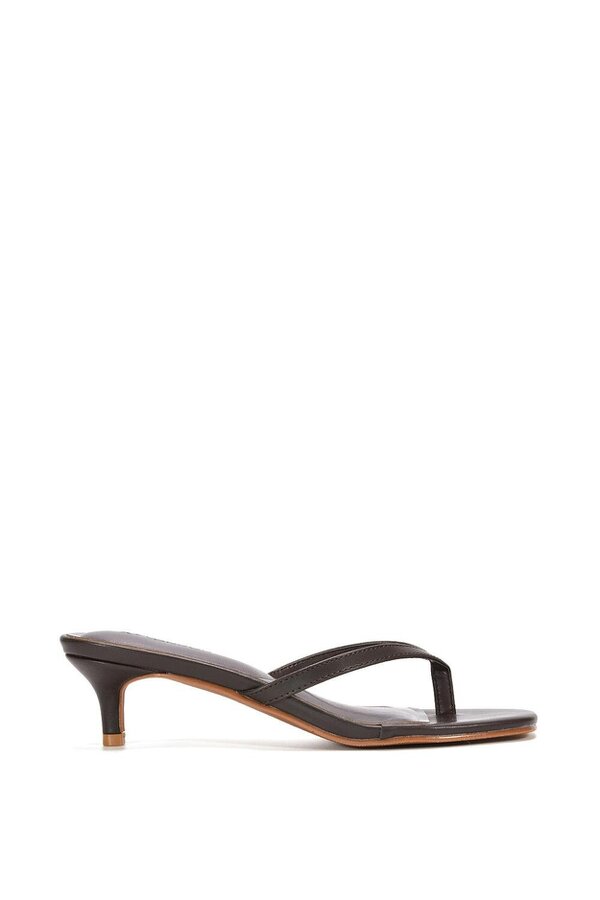 XY LONDON Slip On Flip Flop Kitten Heel Mule Heeled Sandals - Brown