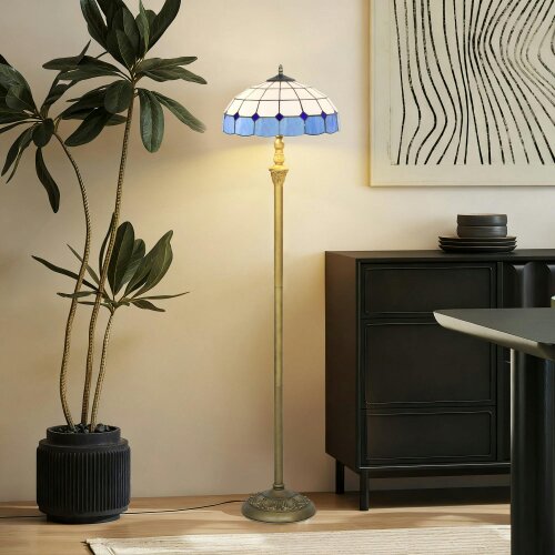 Wyld Haus Luel Metal And Glass Bronze And Blue Tiffany Style Floor Lamp With Handcrafted Shade
