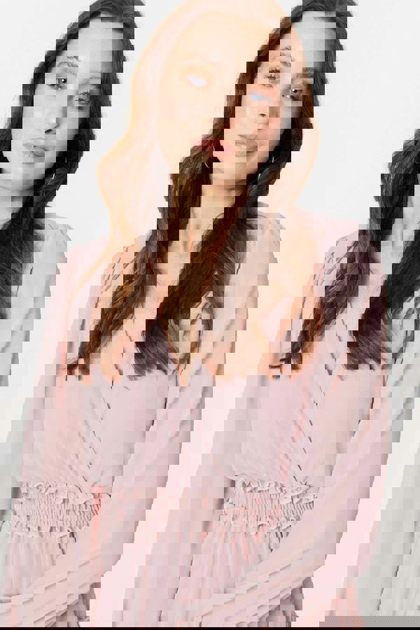 Pink | Tiered Long Sleeve Mini Dress