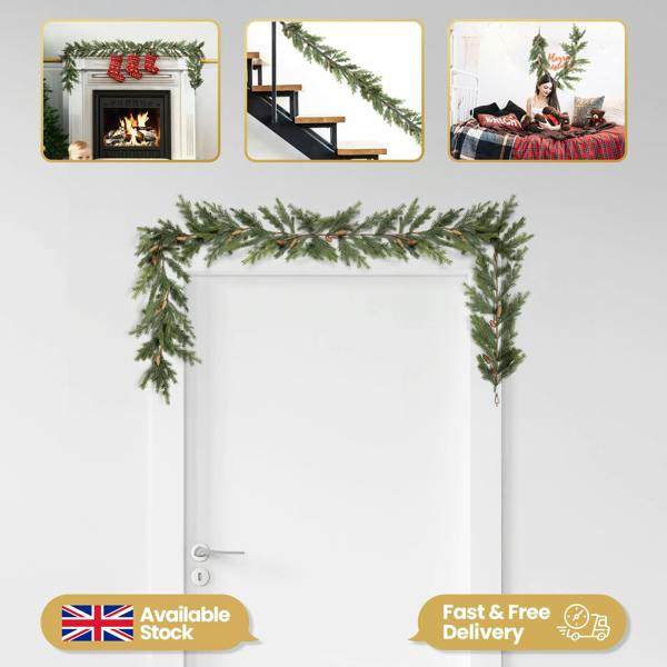 18cm Fir Garland with Pine Cones, Green Realistic PE Christmas Decoration for Doors and Mantels image 9